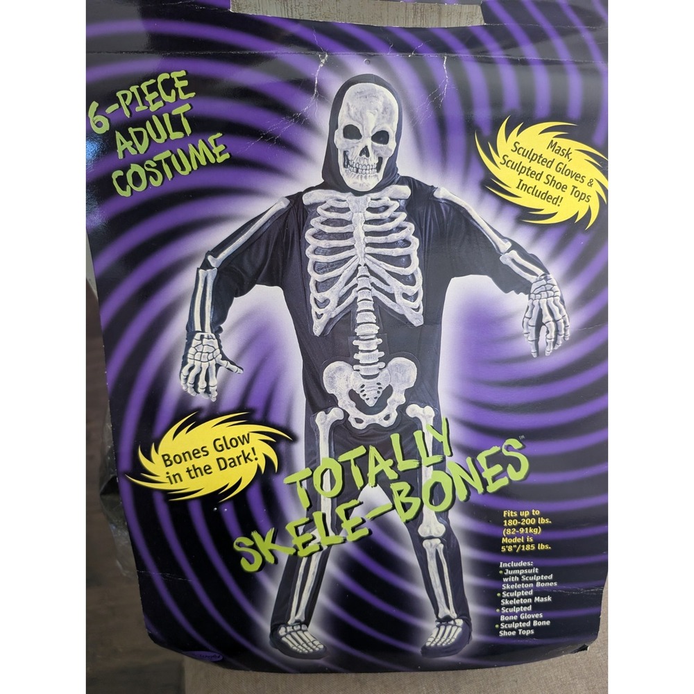 Totally Skelebones Costume Fun World Halloween Glow In Dark Fits 180-200lbs